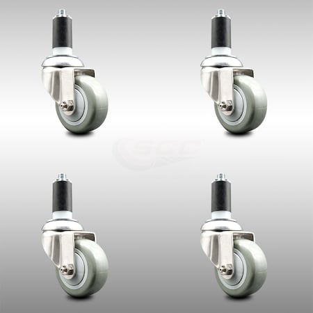 Service Caster 3.5 Inch 316SS Gray Polyurethane Swivel 1-3/8 Inch Expanding Stem Caster Set SCC-SS316EX20S3514-PPUB-138-4